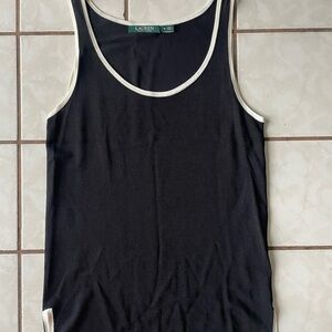 Ralph Lauren Black Viscose Tank Top with Cream Trim, dressy, workwear like new!